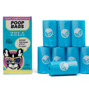 A box of Zola Zola dog poop bags, with 8 dog poo rolls.